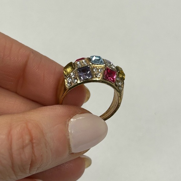 Yellow Sterling Silver Multicolored CZ Ring Size #7.5 Sample - Picture 6 of 10